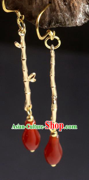 Handmade Chinese Traditional Golden Bamboo Ear Accessories National Hanfu Earrings