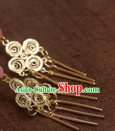 Handmade Chinese Traditional Cheongsam Classical Ear Accessories National Wedding Bride Golden Earrings