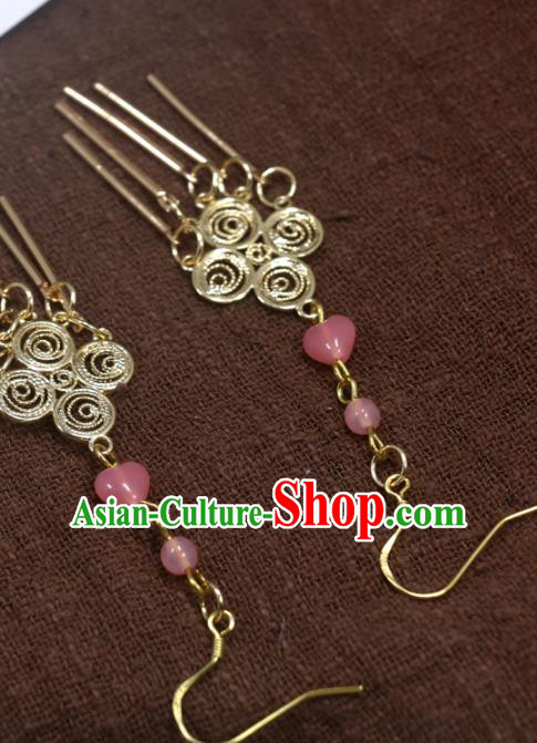 Handmade Chinese Traditional Cheongsam Classical Ear Accessories National Wedding Bride Golden Earrings