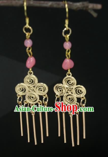 Handmade Chinese Traditional Cheongsam Classical Ear Accessories National Wedding Bride Golden Earrings