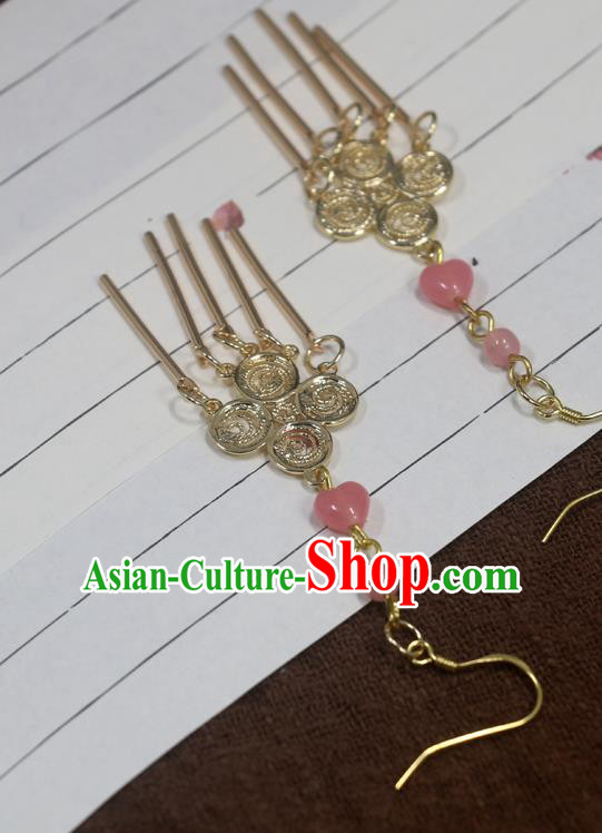 Handmade Chinese Traditional Cheongsam Classical Ear Accessories National Wedding Bride Golden Earrings