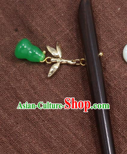 China Handmade Cheongsam Hair Accessories Ebony Hair Stick Classical Jade Gourd Hairpin for Women