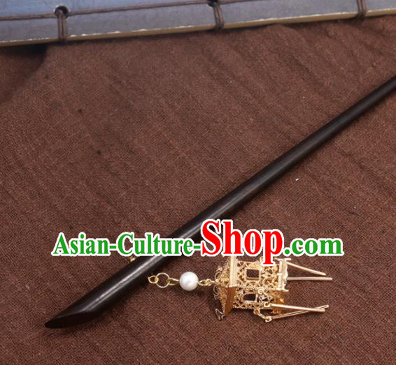 China Handmade Cheongsam Golden Lantern Hair Accessories Ebony Hair Stick Classical Wood Hairpin for Women
