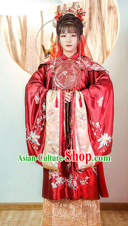 China Ancient Palace Princess Historical Clothing Ming Dynasty Embroidered Costumes Traditional Wedding Red Hanfu Dress
