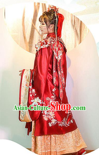 China Ancient Palace Princess Historical Clothing Ming Dynasty Embroidered Costumes Traditional Wedding Red Hanfu Dress