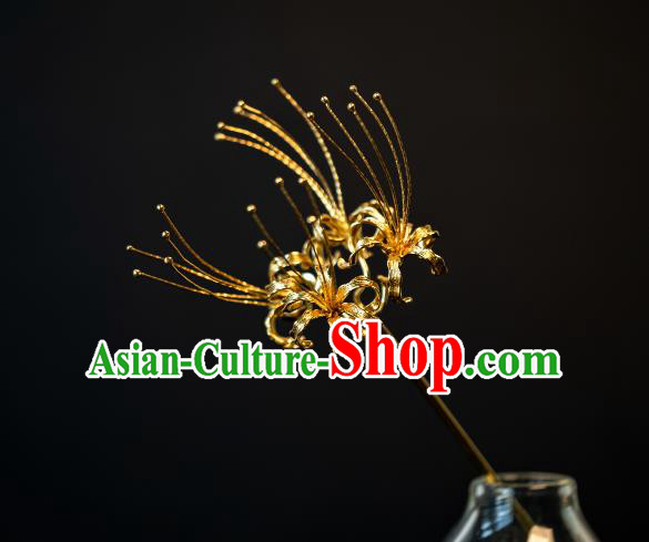 China Traditional Gilding Manjusaka Hair Accessories Tang Dynasty Hanfu Hair Clip Ancient Imperial Concubine Hairpin