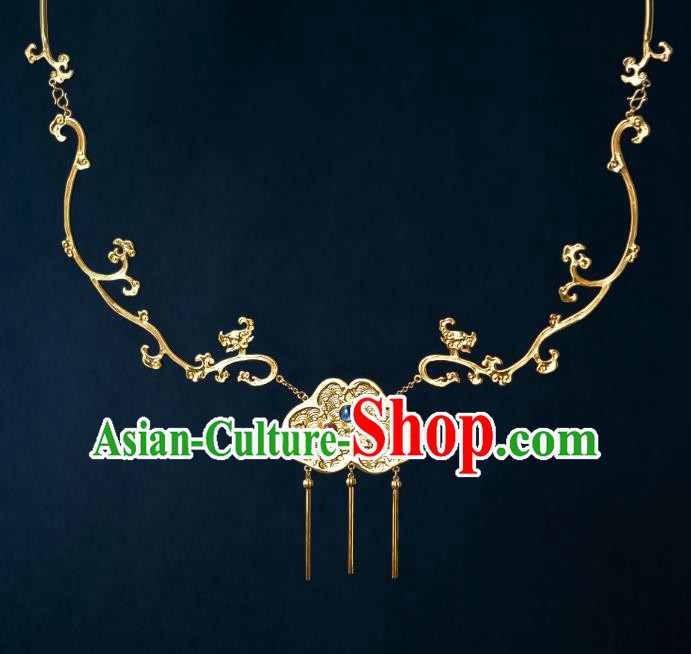 Chinese Ancient Noble Mistress Wang Xifeng Accessories Traditional Ming Dynasty Gilding Gems Necklace Jewelry