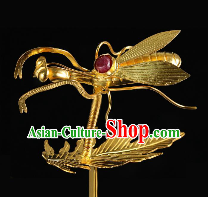 China Traditional Golden Mantis Hair Accessories Handmade Ming Dynasty Hanfu Hair Stick Ancient Empress Hairpin for Women