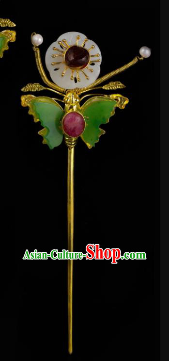 China Traditional Green Butterfly Hair Accessories Handmade Ming Dynasty Hanfu Hair Stick Ancient Empress Plum Blossom Hairpin for Women