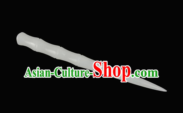 China Traditional White Jade Hair Accessories Handmade Ming Dynasty Bamboo Hair Stick Ancient Swordsman Hairpin for Women