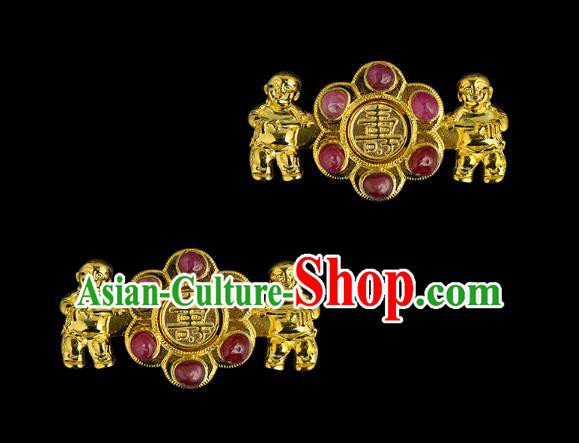 China Ming Dynasty Hanfy Jewelry Accessories Ancient Empress Golden Button for Women