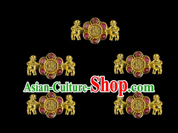 China Ming Dynasty Hanfy Jewelry Accessories Ancient Empress Golden Button for Women