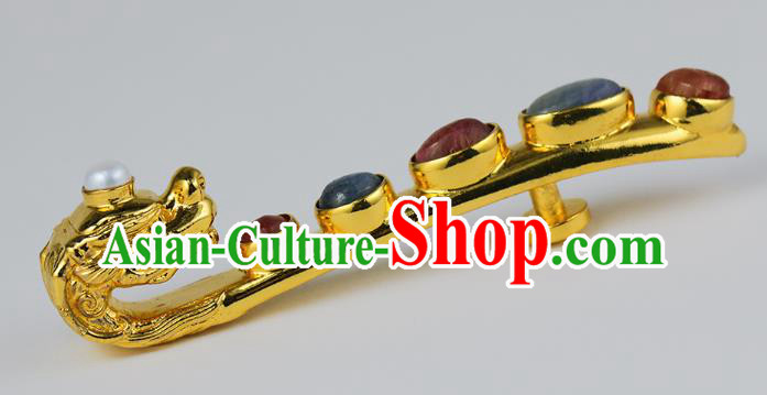 China Ming Dynasty Jewelry Accessories Ancient Swordsman Golden Dragon Head Belt Hook for Men