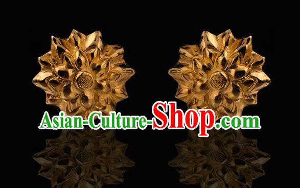 China Traditional Ming Dynasty Golden Lotus Hair Sticks Handmade Hair Accessories Ancient Queen Hairpin