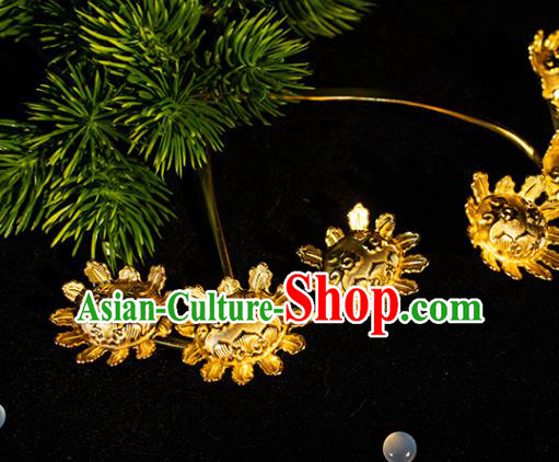 Ancient China Queen Golden Hairpin Handmade Hair Accessories Traditional Hanfu Ming Dynasty Hair Stick