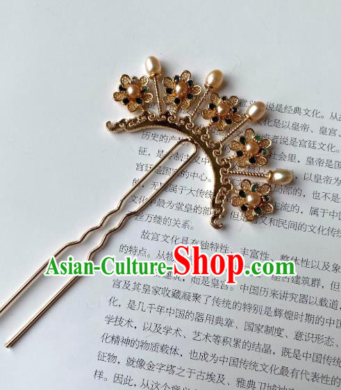 China Ancient Hanfu Hairpin Handmade Hair Accessories Traditional Ming Dynasty Princess Pearls Plum Hair Stick