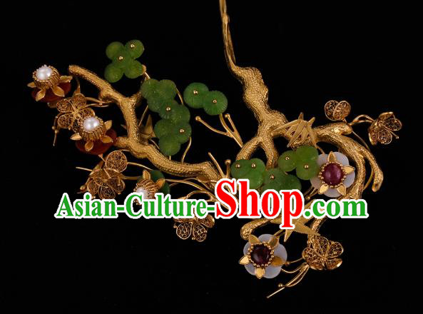 China Traditional Ming Dynasty Green Plum Hairpin Handmade Hair Accessories Ancient Empress Filigree Hair Stick