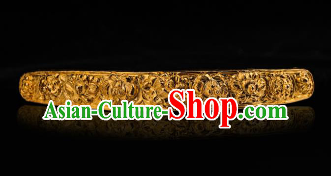 China Traditional Ming Dynasty Gilding Hairpin Handmade Hair Accessories Ancient Empress Golden Peony Hair Crown