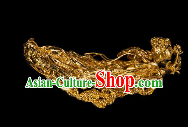 China Traditional Yuan Dynasty Court Golden Hair Stick Handmade Hair Accessories Ancient Empress Hairpin