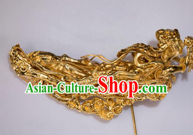 China Traditional Yuan Dynasty Court Golden Hair Stick Handmade Hair Accessories Ancient Empress Hairpin