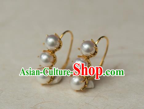 China Ancient Court Woman Ear Jewelry Traditional Qing Dynasty Imperial Concubine Pearls Earrings