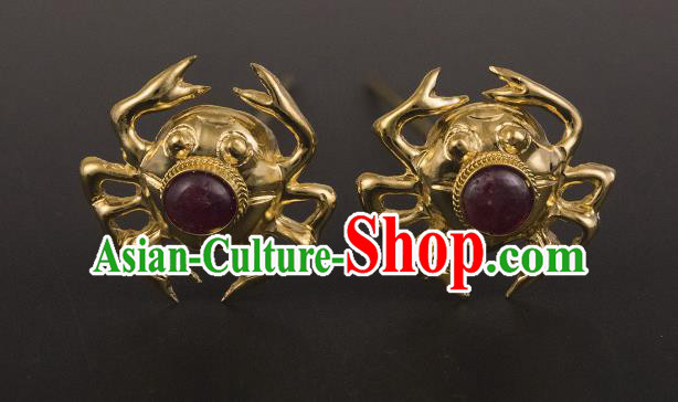 China Ancient Princess Golden Crab Hairpin Handmade Hair Accessories Traditional Ming Dynasty Hair Stick