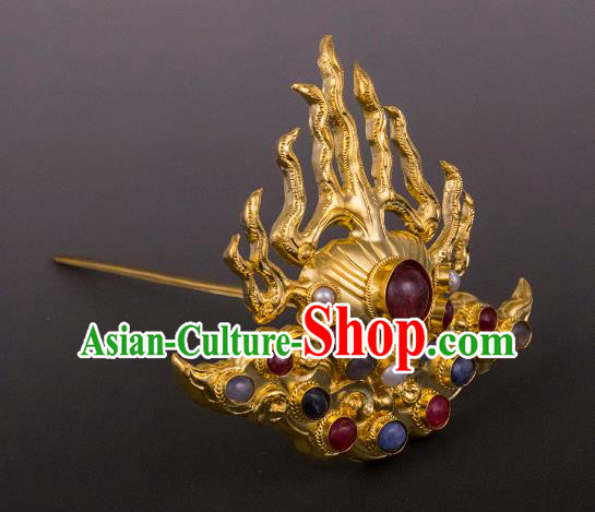 China Ancient Queen Flame Hairpin Handmade Hair Accessories Traditional Ming Dynasty Pearls Gems Hair Crown