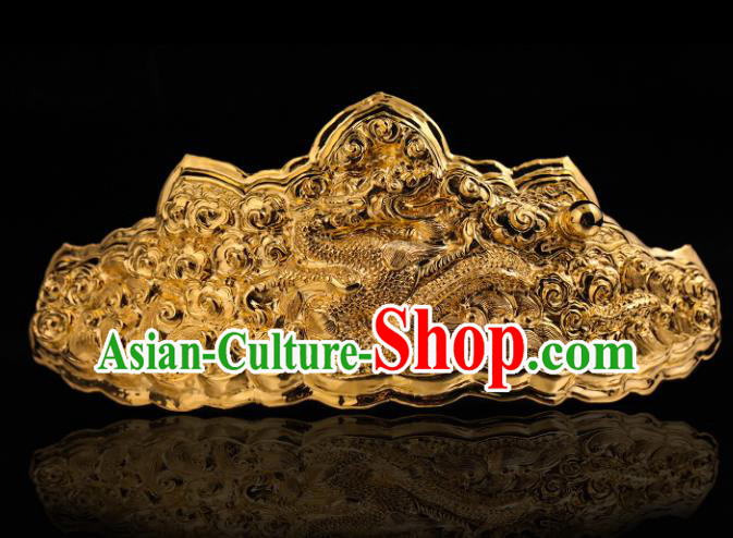 China Ancient Court Empress Hair Crown Handmade Hair Accessories Traditional Ming Dynasty Carving Dragon Golden Hairpin