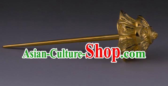 China Ancient Palace Lady Hair Stick Handmade Hair Accessories Traditional Tang Dynasty Golden Plum Hairpin