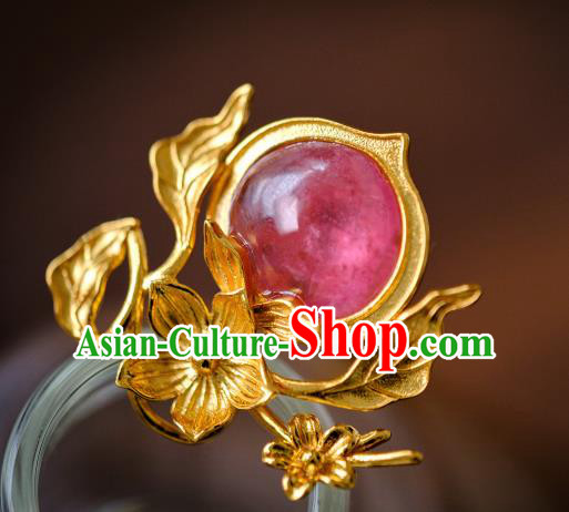 China Traditional Ming Dynasty Hair Accessories Ancient Empress Tourmaline Peach Hairpin Hair Crown