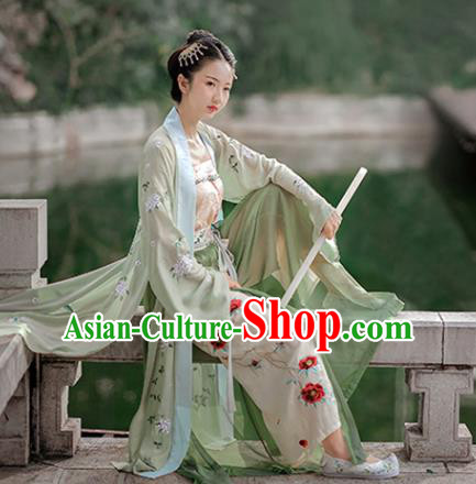 China Ancient Young Lady Hanfu Costumes Traditional Song Dynasty Historical Clothing Full Set