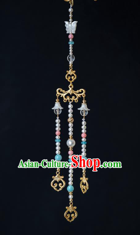 China Traditional Beads Tassel Step Shake Tang Dynasty Court Lady Hair Accessories Ancient Princess Hairpin