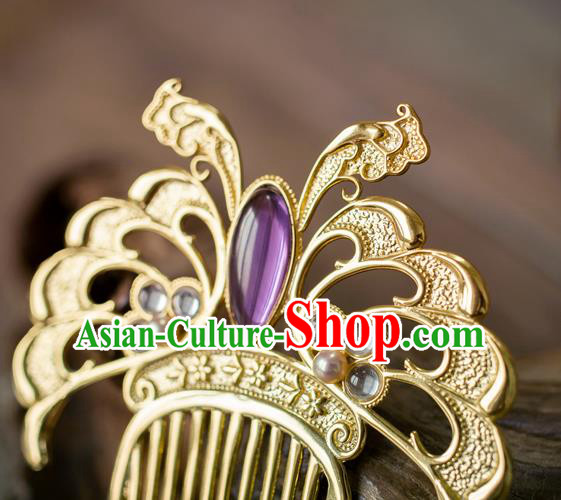 China Ancient Empress Hairpin Amethyst Hair Comb Traditional Tang Dynasty Hair Accessories
