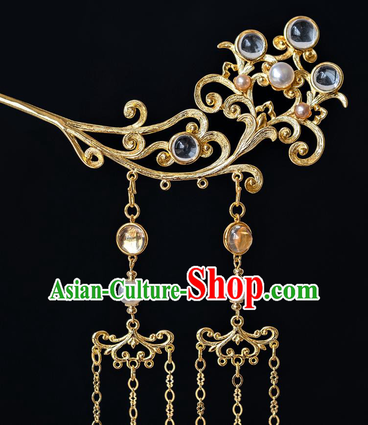 China Traditional Hanfu Golden Tassel Step Shake Ancient Princess Hairpin Tang Dynasty Court Lady Hair Accessories