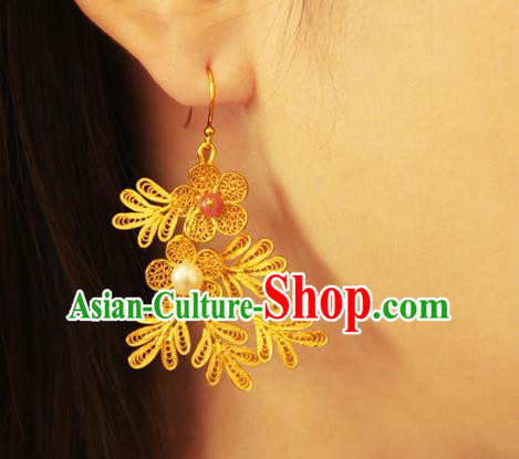 Handmade Chinese Gilding Ear Accessories Traditional Ancient Imperial Consort Silver Plum Earrings Jewelry