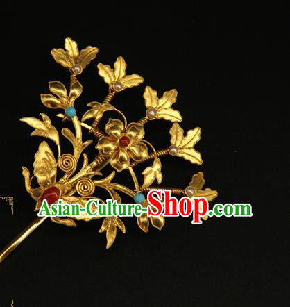 China Ancient Gilding Butterfly Hairpin Handmade Hair Accessories Traditional Ming Dynasty Palace Lady Hair Stick