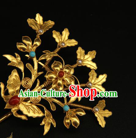 China Ancient Gilding Butterfly Hairpin Handmade Hair Accessories Traditional Ming Dynasty Palace Lady Hair Stick