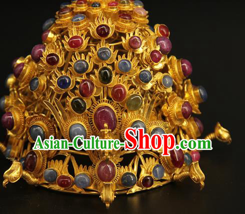 China Traditional Court Gems Hair Crown Ancient Ming Dynasty Phoenix Coronet Handmade Hair Accessories