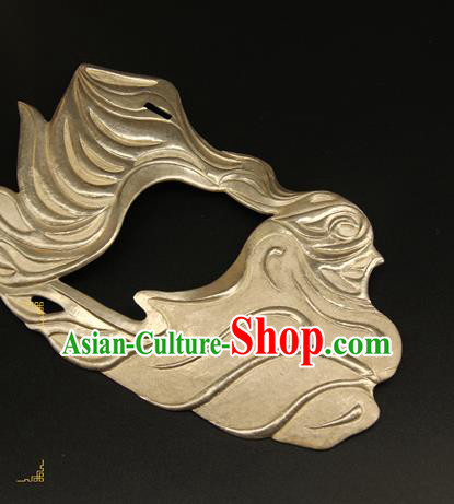 China Handmade Carving Silver Carving Mask Accessorie Ancient Swordsman Half Face Mack