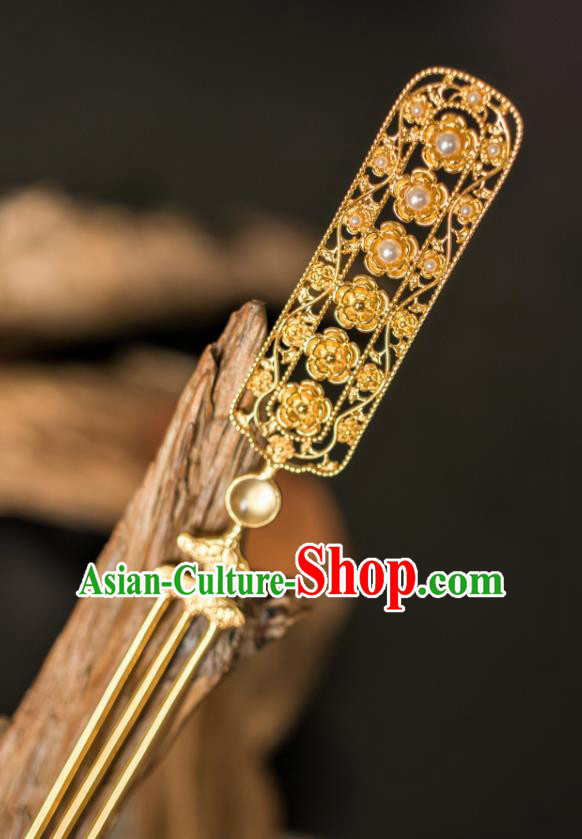 China Traditional Ancient Empress Golden Hairpin Hair Accessories Tang Dynasty Gilding Hair Stick