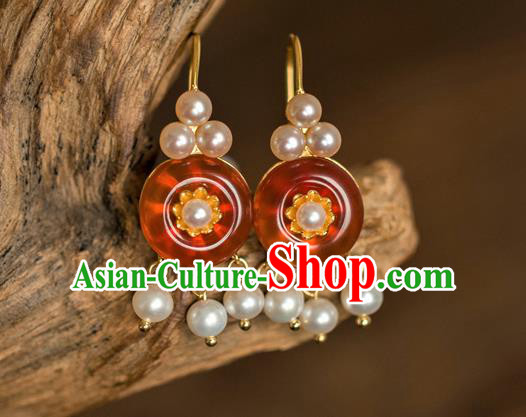 China Traditional Qing Dynasty Agate Earrings Ancient Imperial Concubine Ear Jewelry