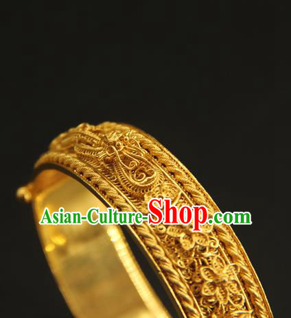 China Handmade Ming Dynasty Jewelry Accessorie Ancient Filigree Dragon Golden Bracelet