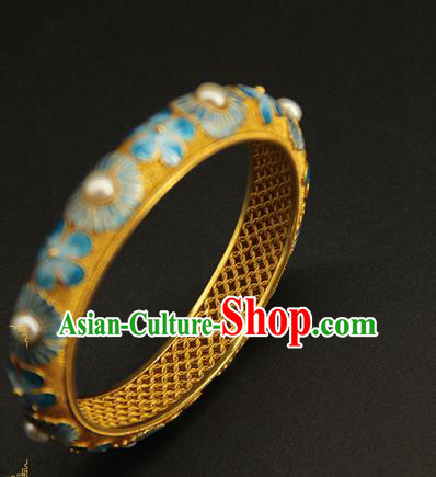 China Handmade Ming Dynasty Blueing Jewelry Accessorie Ancient Empress Enamel Flowers Bracelet