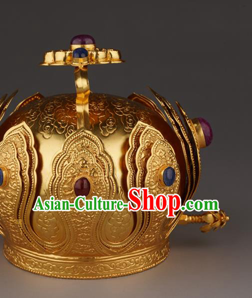 China Handmade Ming Dynasty Emperor Jewelry Accessorie Ancient Royal King Hairdo Crown