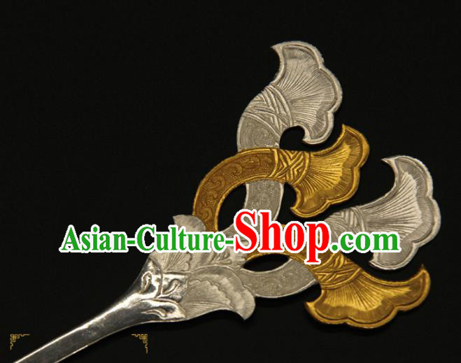 China Traditional Ancient Empress Hairpin Handmade Tang Dynasty Hair Accessories Court Silver Hair Stick