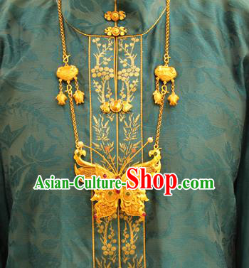 Handmade Chinese Hanfu Jewelry Accessories Traditional Ancient Imperial Consort Golden Butterfly Necklace