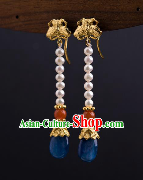 China Traditional Ming Dynasty Empress Pearls Earrings Ancient Court Queen Ear Jewelry Accessories