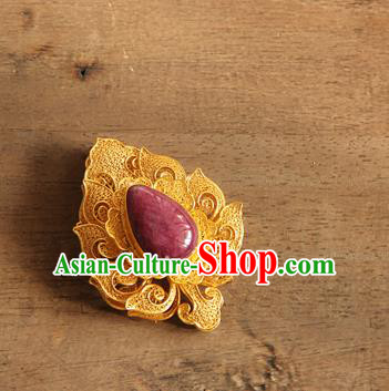 China Handmade Golden Hair Crown Traditional Ming Dynasty Palace Hair Accessories Ancient Empress Hairpin