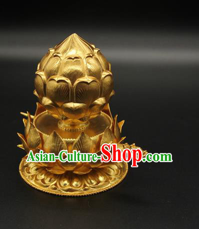China Traditional Ancient Tang Dynasty Court Hair Accessories Handmade Golden Lotus Hair Crown