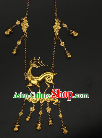 China Handmade Ming Dynasty Princess Golden Necklet Ancient Palace Lady Necklace Jewelry